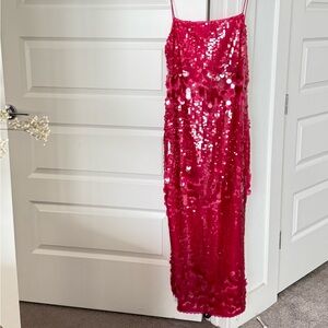 Retrofete Red Sequin Midi Slip Dress